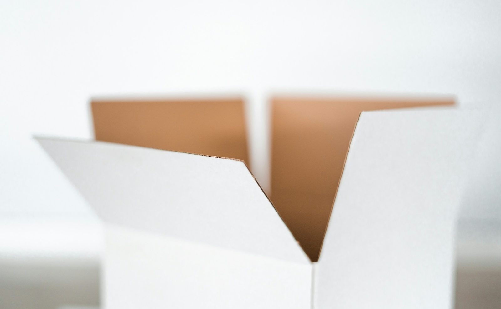 Caja de cartón blanca recién abierta